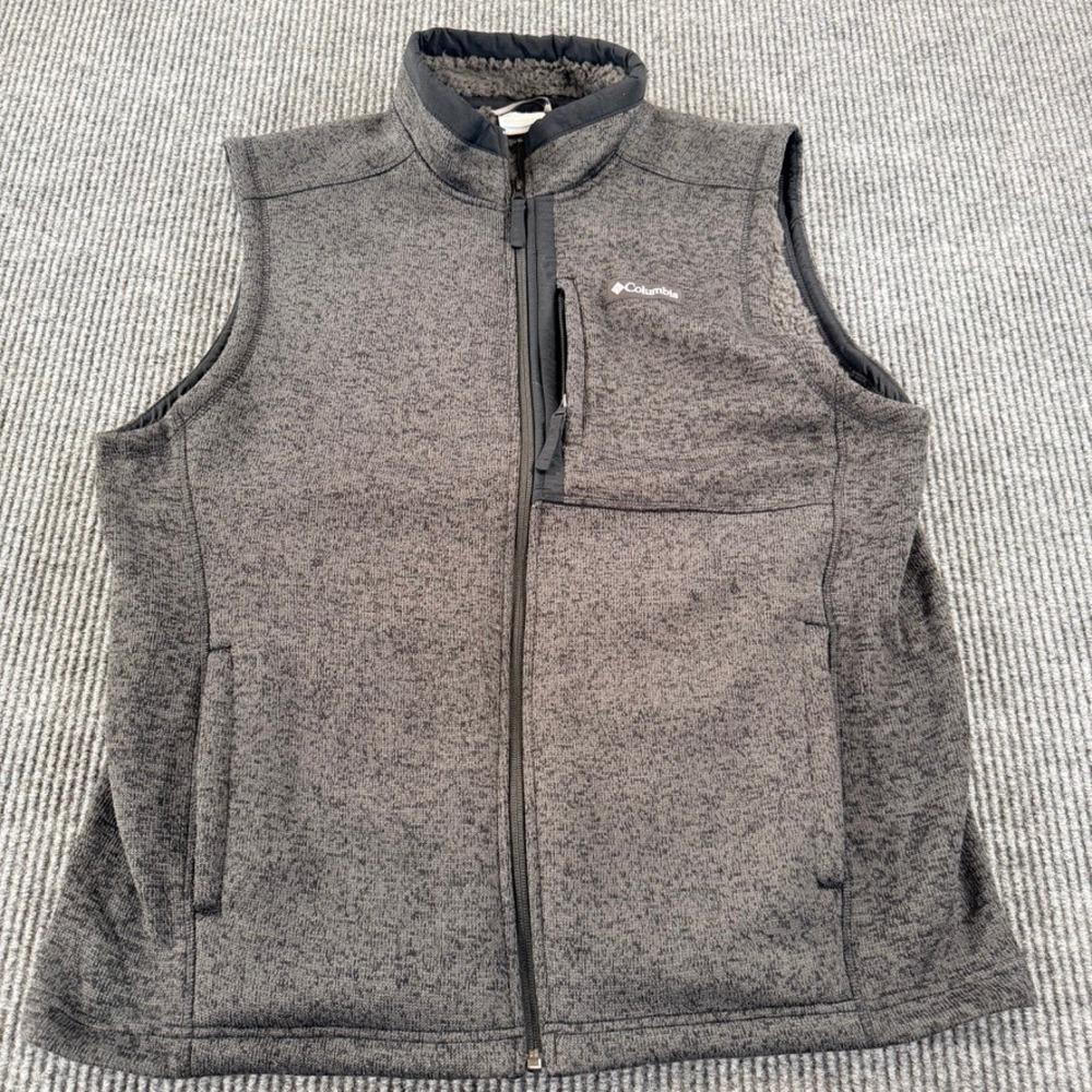 Columbia Fleece Sherpa Lined Full Zip Vest Mens L Charcoal Gray Sweater